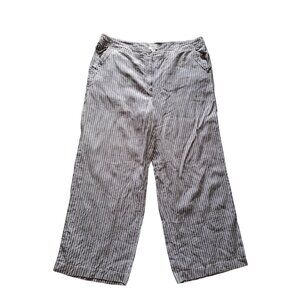 Chicos Womens Striped Wide-Leg Pants Size 3 XL Brown/White Linen Beach Vacation
